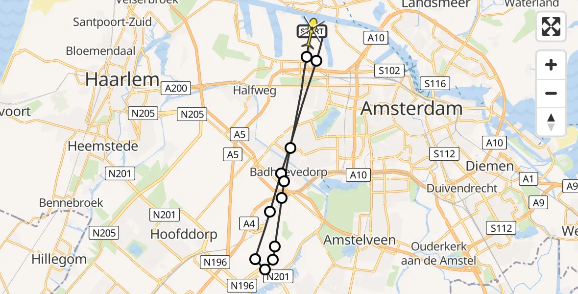 Routekaart van de vlucht: Lifeliner 1 naar Amsterdam Heliport, Maltaweg