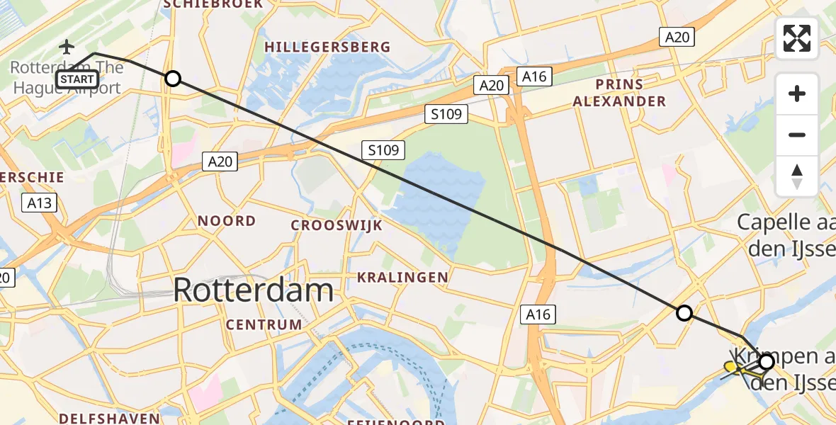 Routekaart van de vlucht: Lifeliner 2 naar Krimpen aan den IJssel, Gilze-Rijenstraat