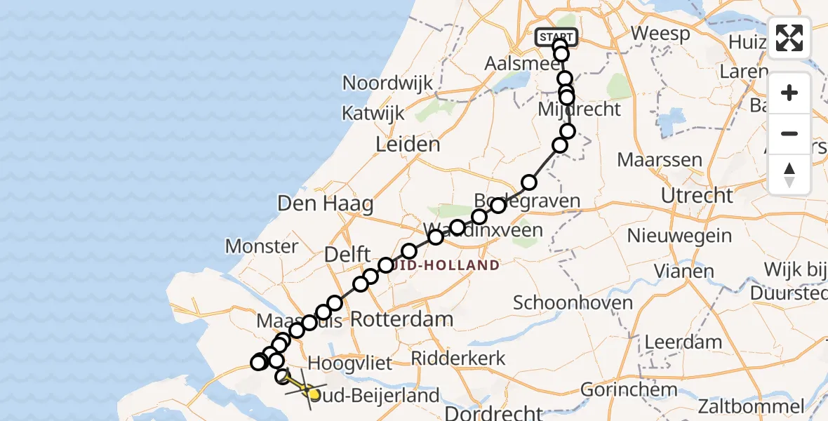 Routekaart van de vlucht: Politieheli naar Zuidland, Aalsmeerderweg