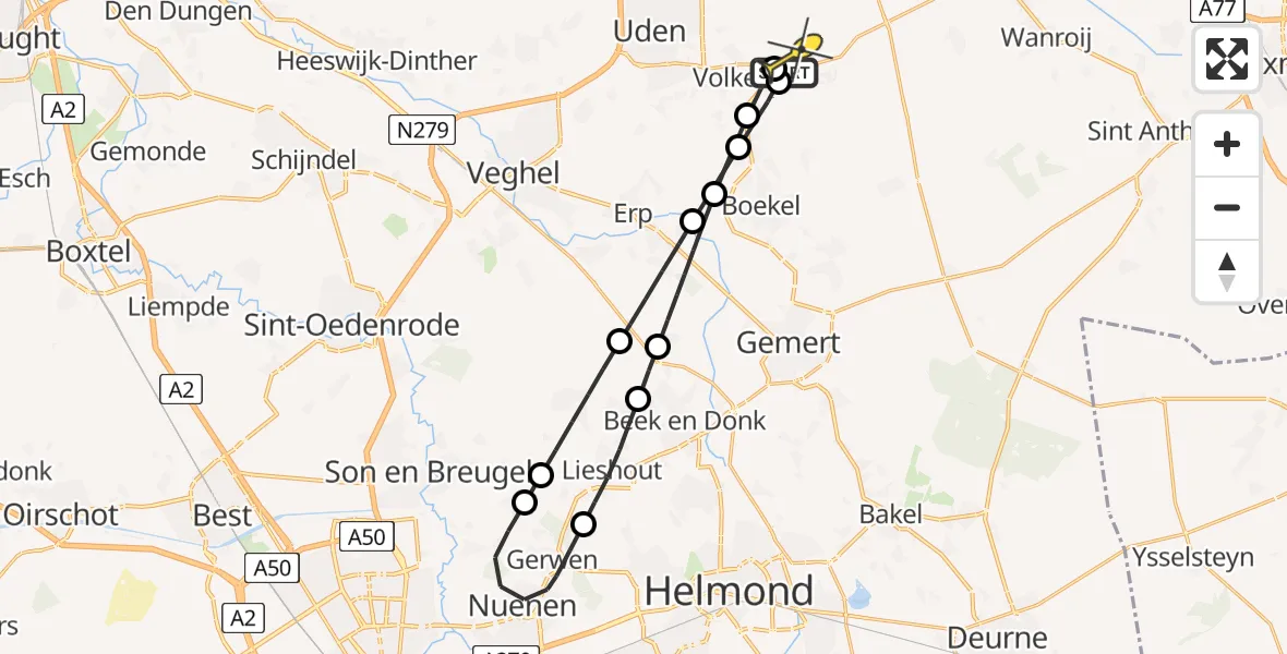 Routekaart van de vlucht: Lifeliner 3 naar Vliegbasis Volkel, Schuttersweg