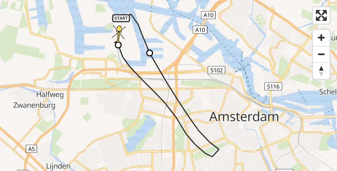 Routekaart van de vlucht: Lifeliner 1 naar Amsterdam Heliport, Kajuitpad