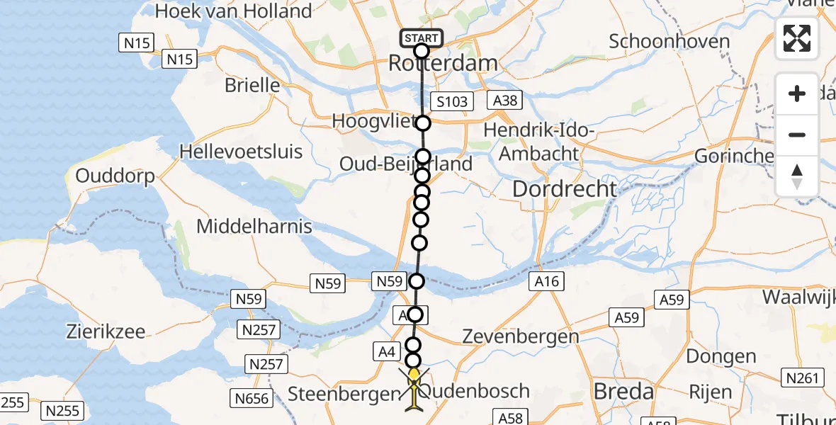 Routekaart van de vlucht: Lifeliner 2 naar Kruisland, Brandenburgbaan