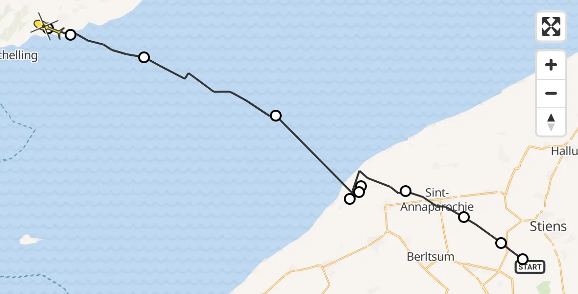 Routekaart van de vlucht: Ambulanceheli naar Baaiduinen, Middelseewei