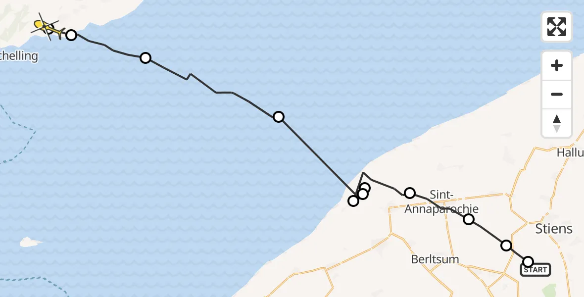 Routekaart van de vlucht: Ambulancehelikopter naar Baaiduinen, Middelseewei