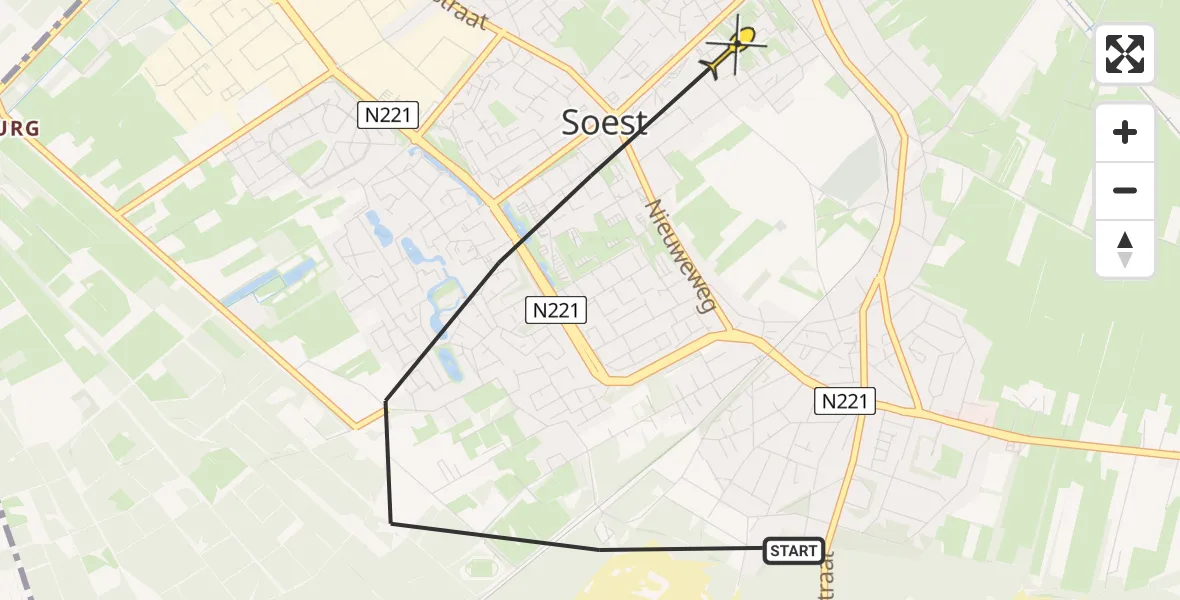 Routekaart van de vlucht: Politiehelikopter naar Soest, Wieksloterweg Oostzijde