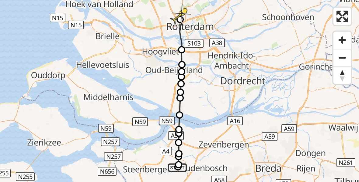 Routekaart van de vlucht: Lifeliner 2 naar Rotterdam The Hague Airport, Gastelsedijk West