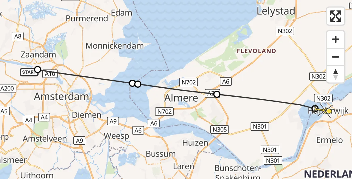 Routekaart van de vlucht: Lifeliner 1 naar Harderwijk, Hemweg