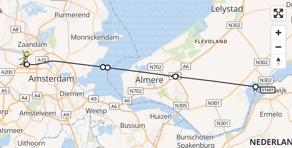 Routekaart van de vlucht: Lifeliner 1 naar Amsterdam Heliport, Wolderwijd