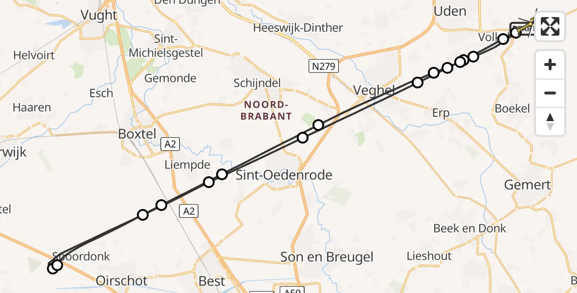 Routekaart van de vlucht: Lifeliner 3 naar Vliegbasis Volkel, Antoniusstraat