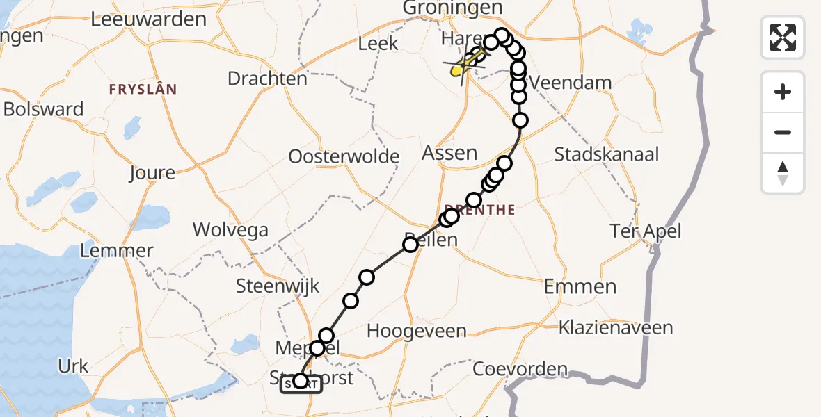 Routekaart van de vlucht: Lifeliner 4 naar Eelde, Heidehoogtenweg