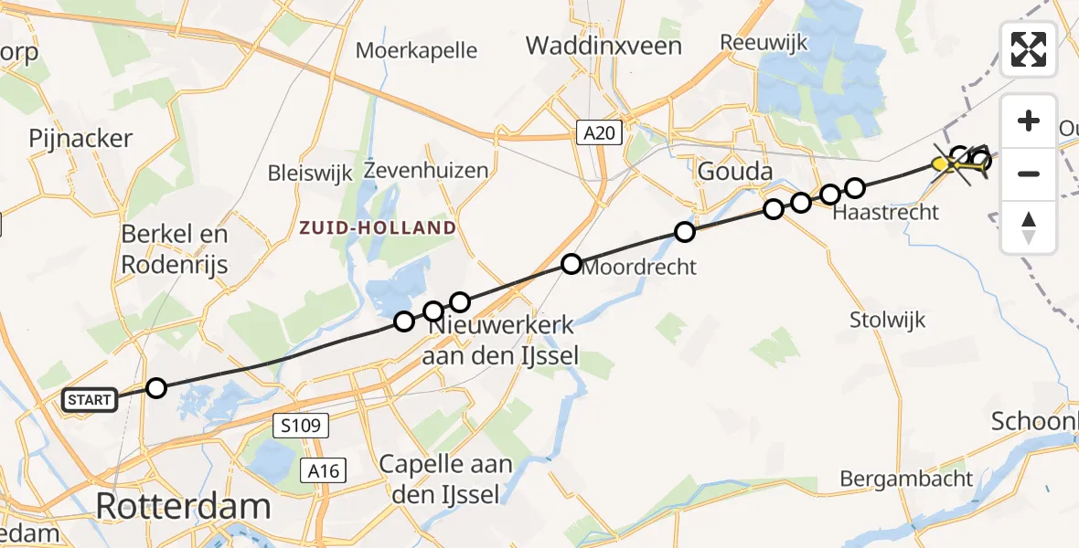 Routekaart van de vlucht: Lifeliner 2 naar Haastrecht, Brandenburgbaan