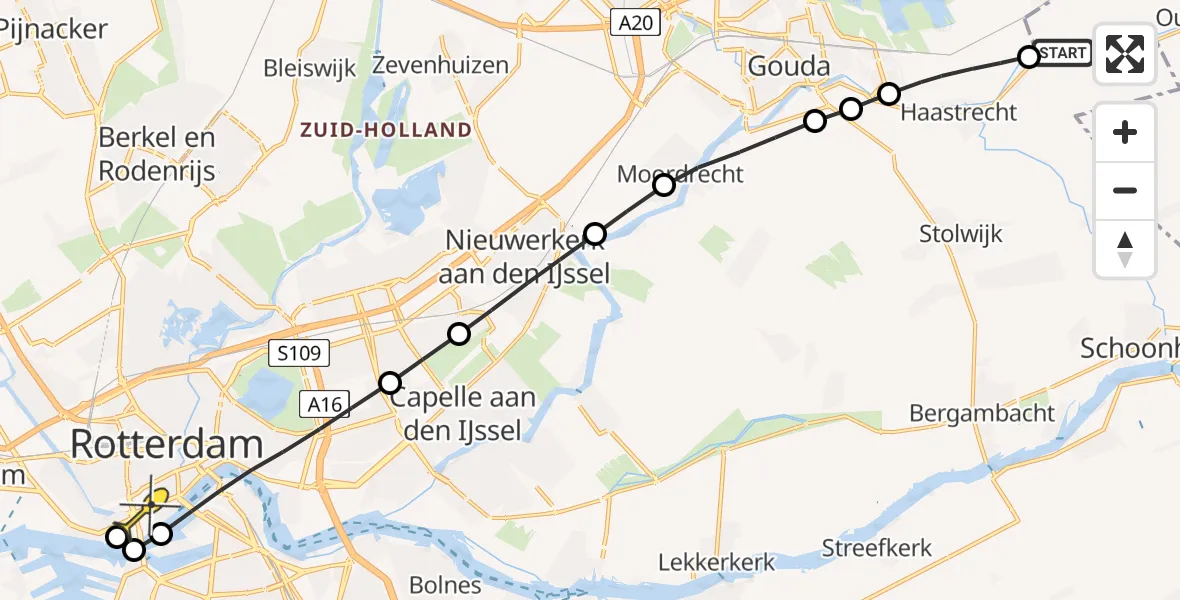 Routekaart van de vlucht: Lifeliner 2 naar Erasmus MC, Goejanverwelle