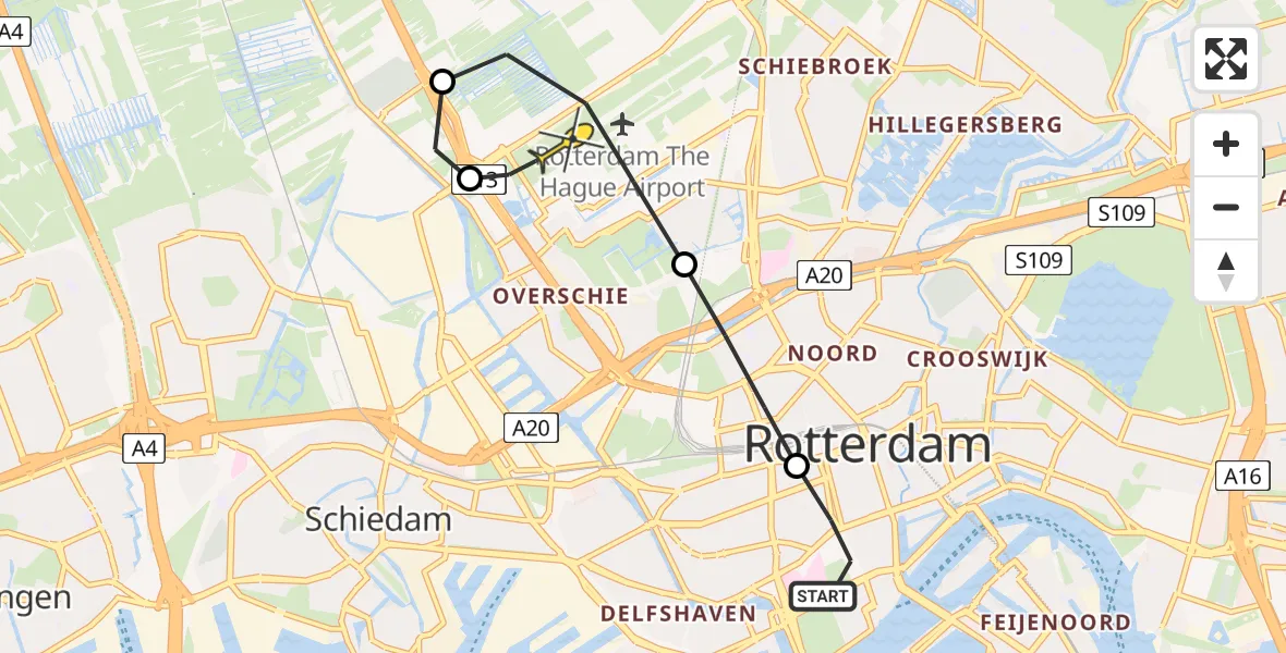 Routekaart van de vlucht: Lifeliner 2 naar Rotterdam The Hague Airport, Nieuwe Binnenweg