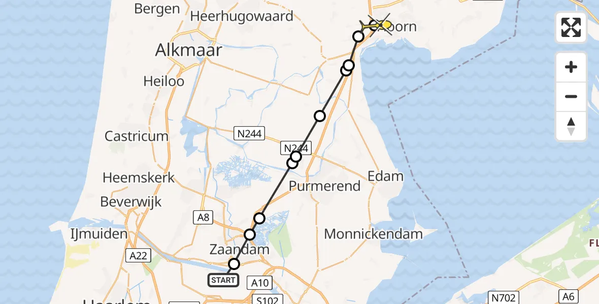 Routekaart van de vlucht: Lifeliner 1 naar Hoorn, Hemkade