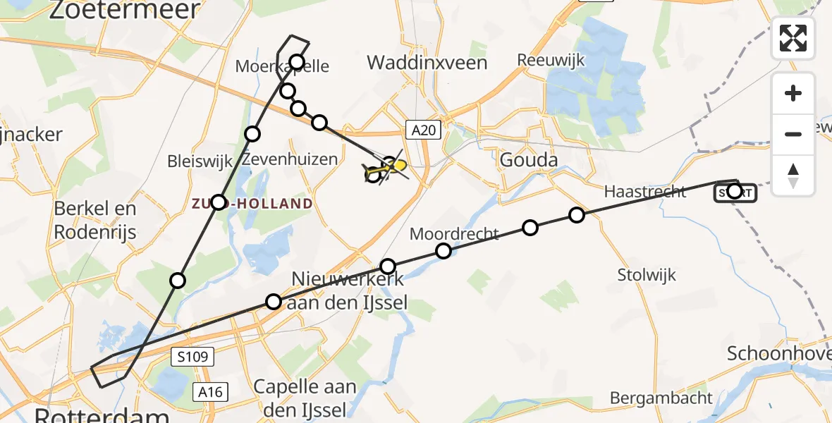 Routekaart van de vlucht: Lifeliner 2 naar Moordrecht, Hoenkoopse Buurtweg