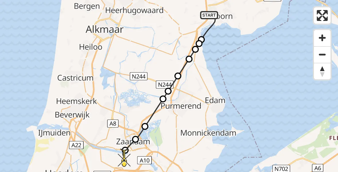 Routekaart van de vlucht: Lifeliner 1 naar Amsterdam Heliport, Koepoortsweg