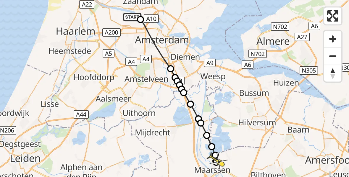 Routekaart van de vlucht: Lifeliner 1 naar Maarssen, Hemweg