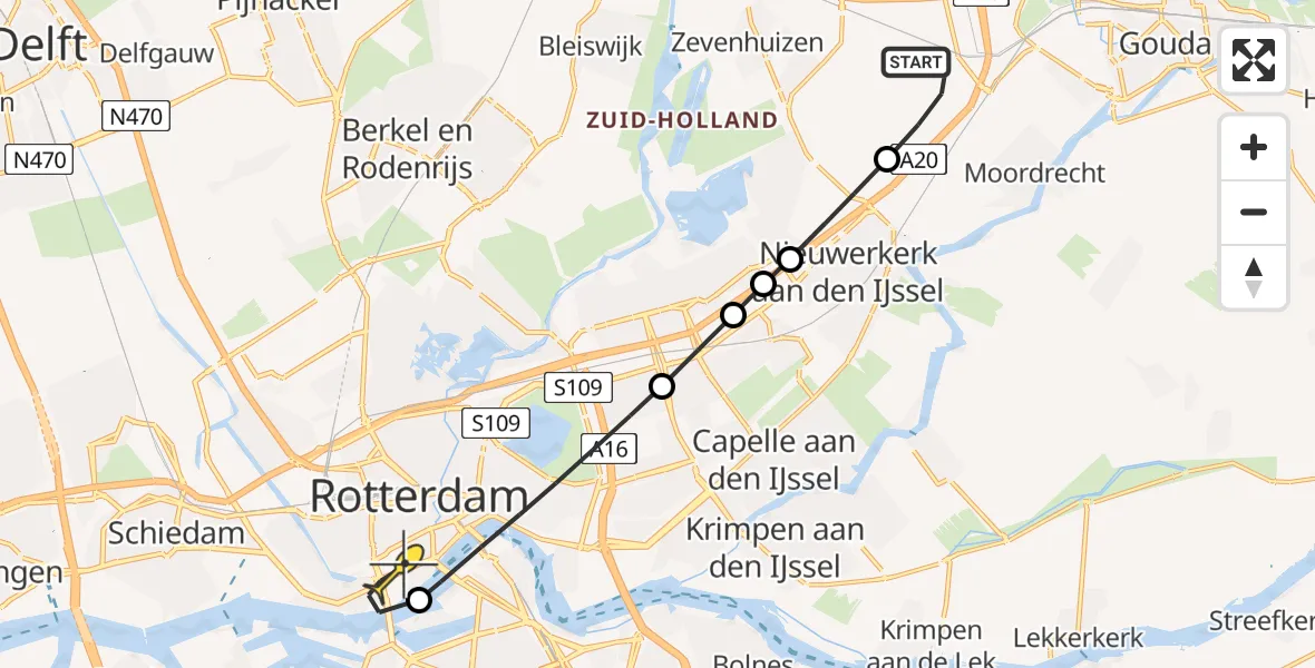 Routekaart van de vlucht: Lifeliner 2 naar Erasmus MC, Middelweg