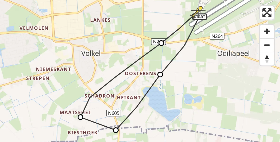 Routekaart van de vlucht: Lifeliner 3 naar Vliegbasis Volkel, Oosterheidestraat