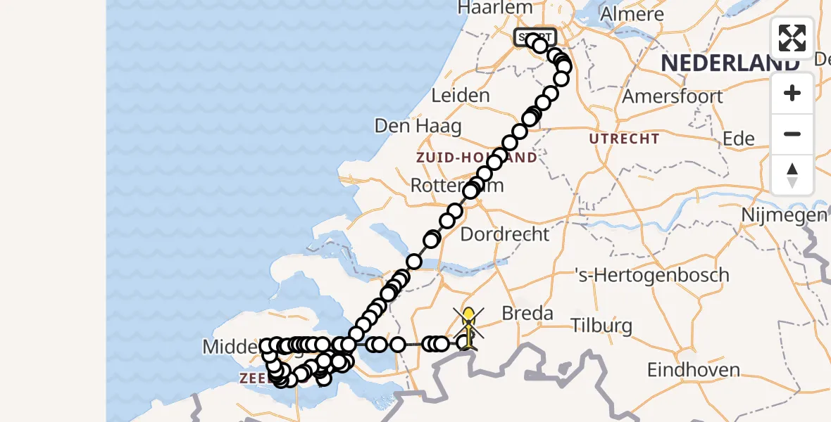 Routekaart van de vlucht: Politieheli naar Rucphen, Westerkimweg