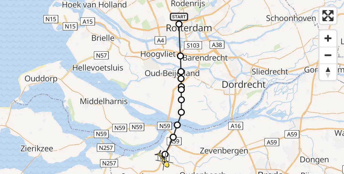 Routekaart van de vlucht: Lifeliner 2 naar Dinteloord, Fairoaksbaan