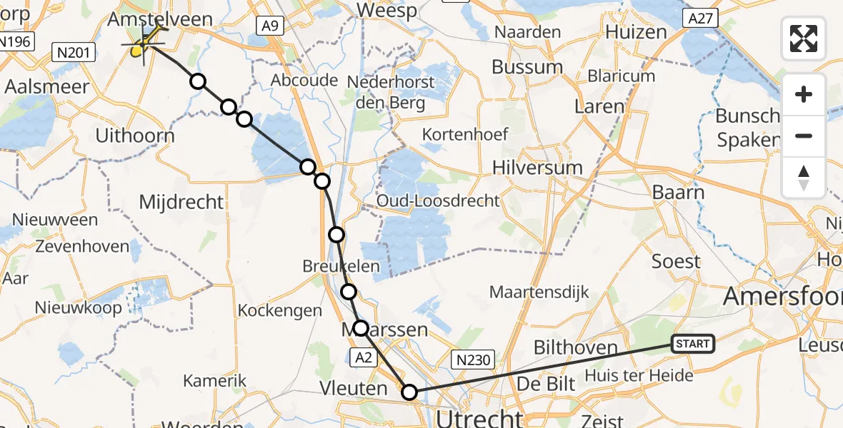 Routekaart van de vlucht: Politieheli naar Amstelveen, De Stompert