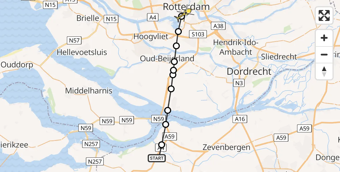 Routekaart van de vlucht: Lifeliner 2 naar Erasmus MC, Noordzeedijk