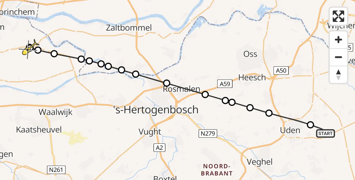 Routekaart van de vlucht: Lifeliner 3 naar Waardhuizen, Zeelandsedijk