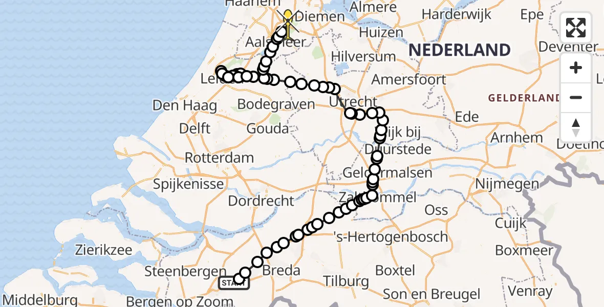 Routekaart van de vlucht: Politieheli naar Schiphol, Oude Bredasepostbaan