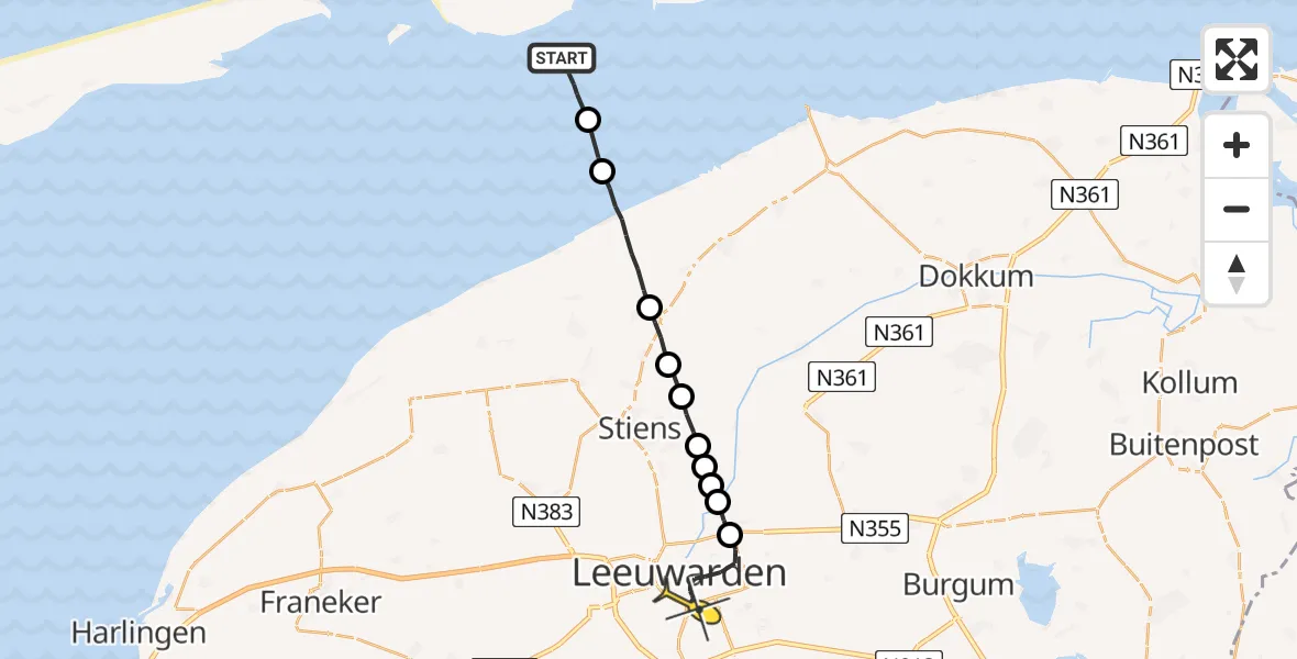 Routekaart van de vlucht: Ambulanceheli naar Leeuwarden, Dantziggat