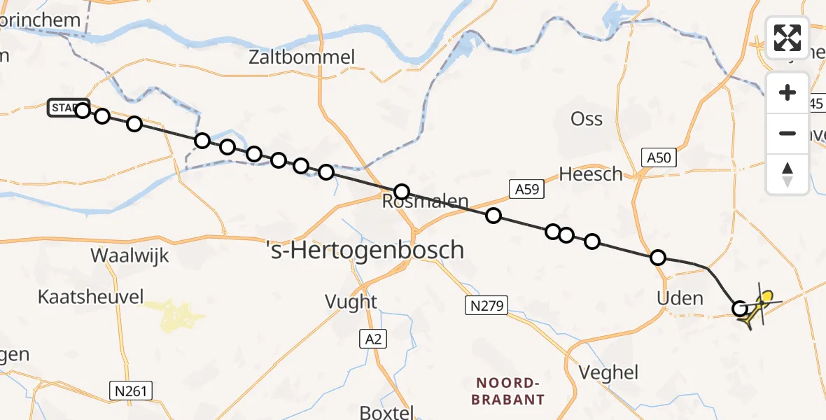 Routekaart van de vlucht: Lifeliner 3 naar Vliegbasis Volkel, Eendenveld