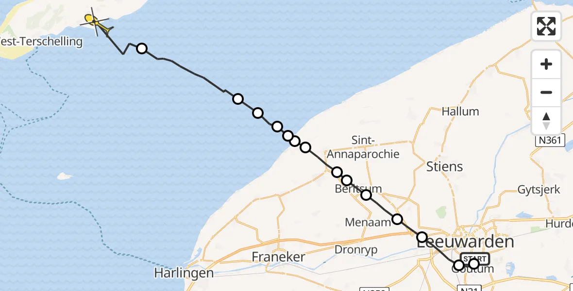 Routekaart van de vlucht: Ambulanceheli naar Formerum, Overijsselseweg