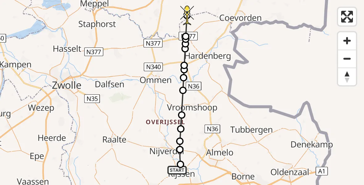 Routekaart van de vlucht: Lifeliner 4 naar Elim, Molendijk Noord