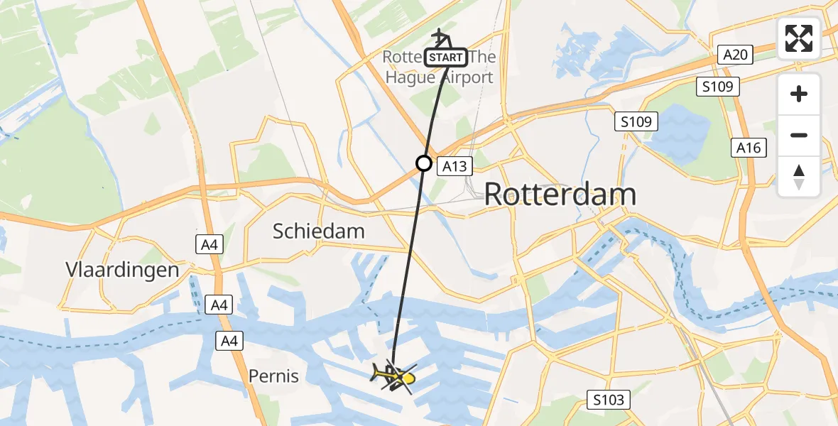 Routekaart van de vlucht: Lifeliner 2 naar Rotterdam, Lutonbaan