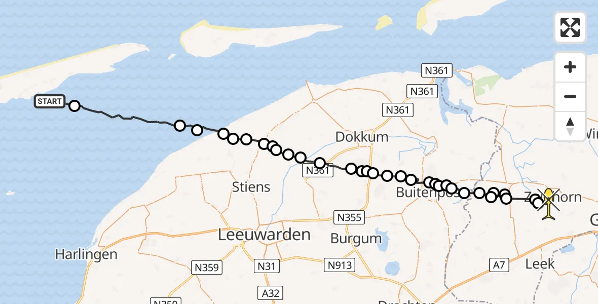 Routekaart van de vlucht: Ambulanceheli naar Briltil, Wederik