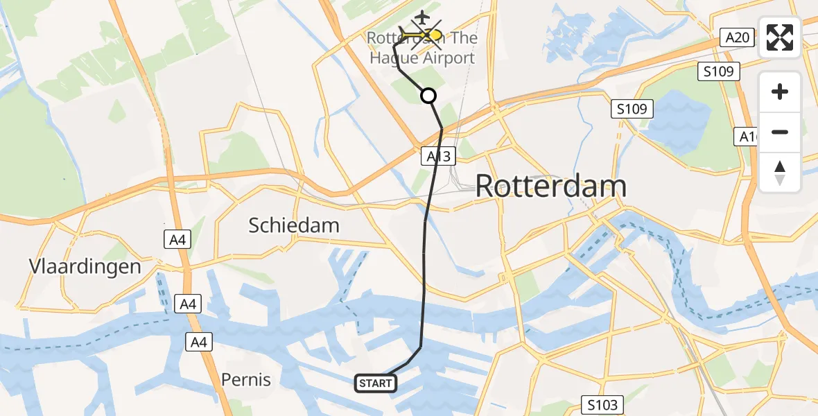 Routekaart van de vlucht: Lifeliner 2 naar Rotterdam The Hague Airport, Waalhaven 1