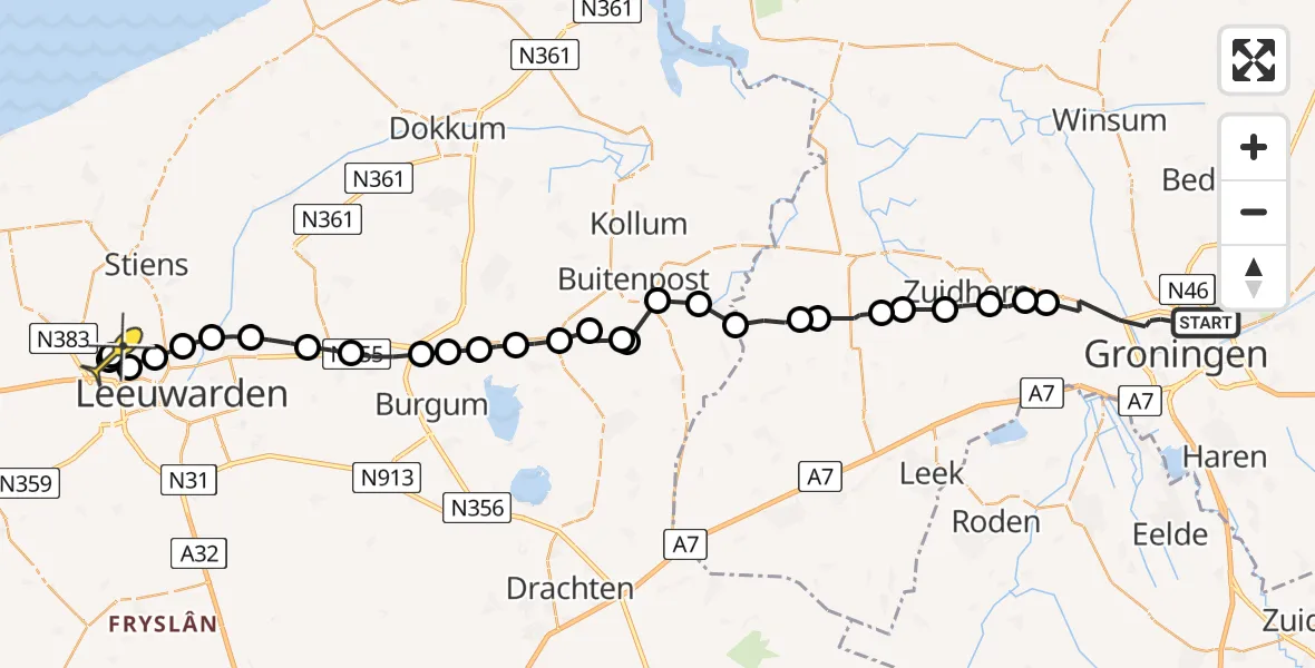 Routekaart van de vlucht: Ambulancehelikopter naar Leeuwarden, Soerabajastraat