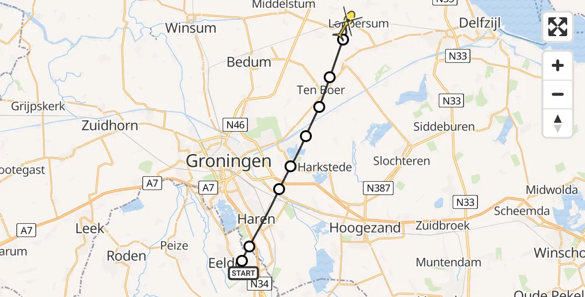 Routekaart van de vlucht: Lifeliner 4 naar Loppersum, Vosbergerlaan