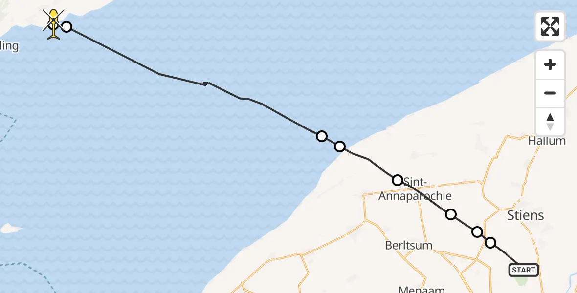 Routekaart van de vlucht: Ambulancehelikopter naar Striep, Bitgumerlân