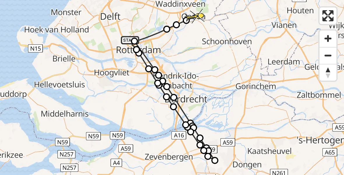 Routekaart van de vlucht: Lifeliner 2 naar Gouda, Gilze-Rijenstraat