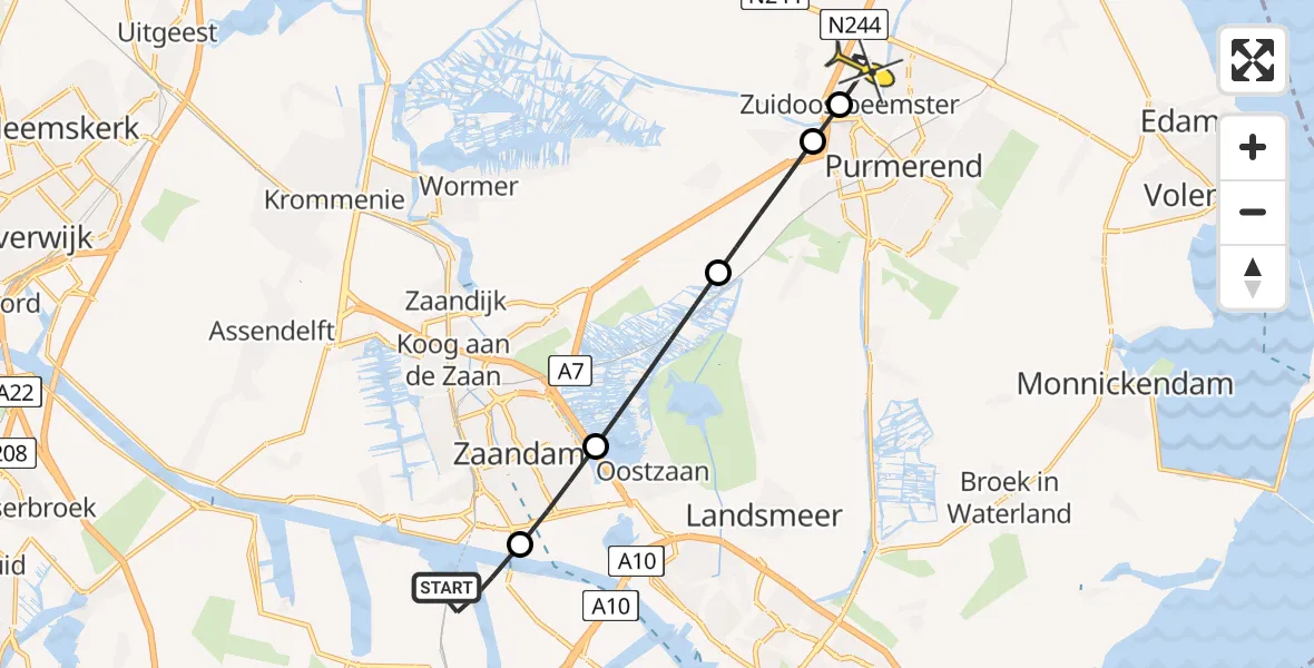 Routekaart van de vlucht: Lifeliner 1 naar Zuidoostbeemster, Elbaweg