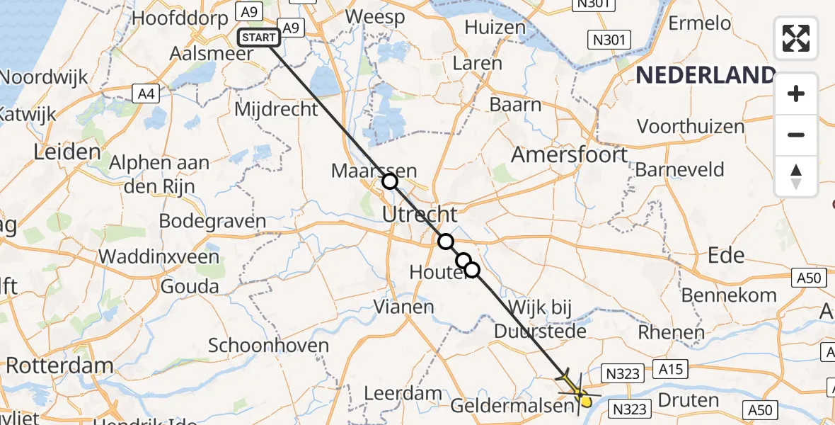 Routekaart van de vlucht: Politiehelikopter naar Tiel, Zuilenselaan