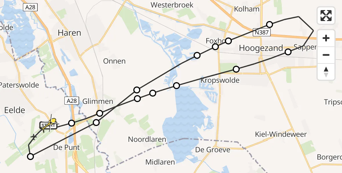 Routekaart van de vlucht: Lifeliner 4 naar Groningen Airport Eelde, Machlaan