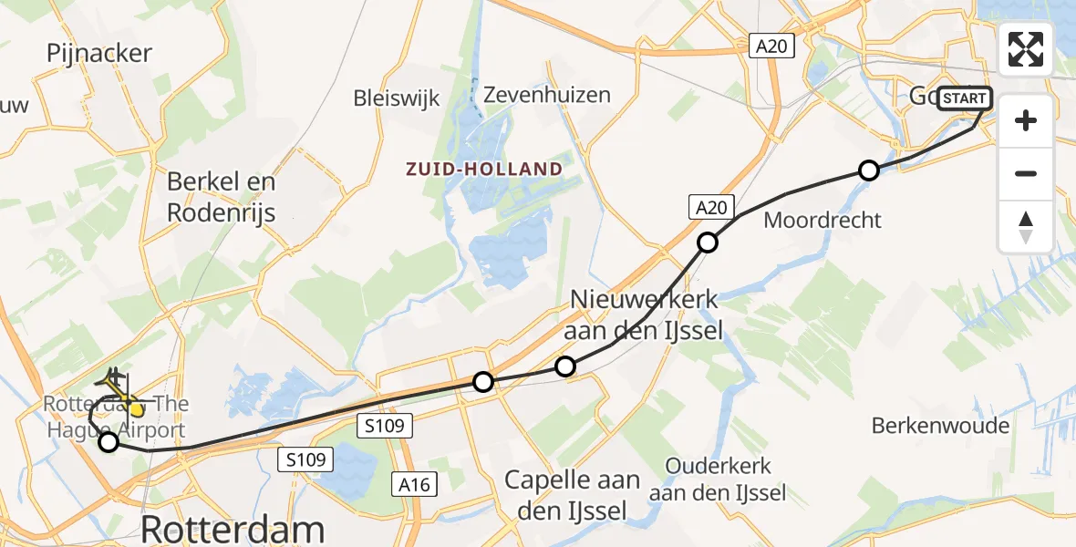 Routekaart van de vlucht: Lifeliner 2 naar Rotterdam The Hague Airport, Gouderaksedijk