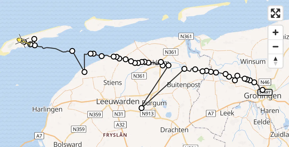 Routekaart van de vlucht: Ambulanceheli naar Midsland, Bonairestraat