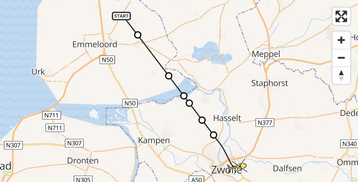 Routekaart van de vlucht: Lifeliner 1 naar Zwolle, Lindetocht