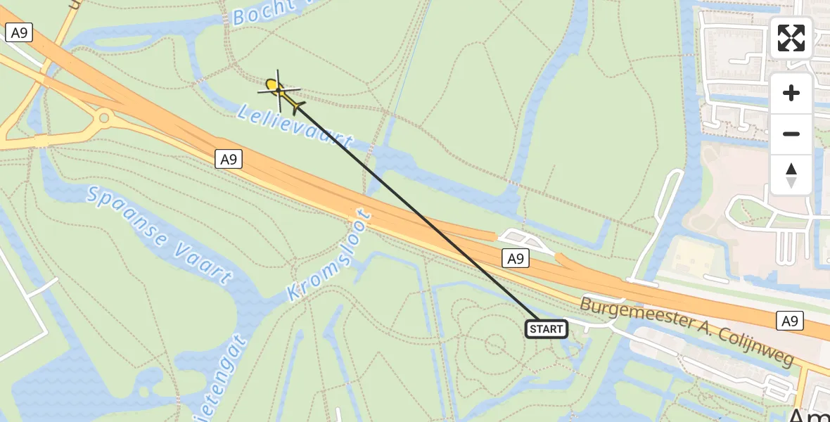 Routekaart van de vlucht: Politieheli naar Amstelveen, Lelievaart