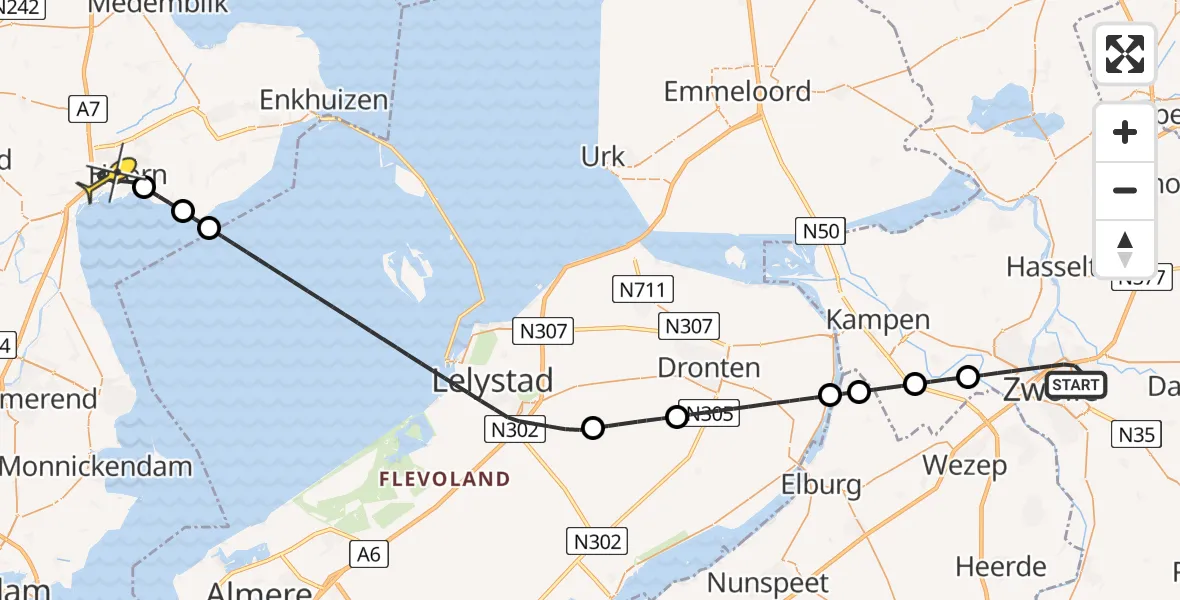 Routekaart van de vlucht: Lifeliner 1 naar Hoorn, Boerendanserdijk