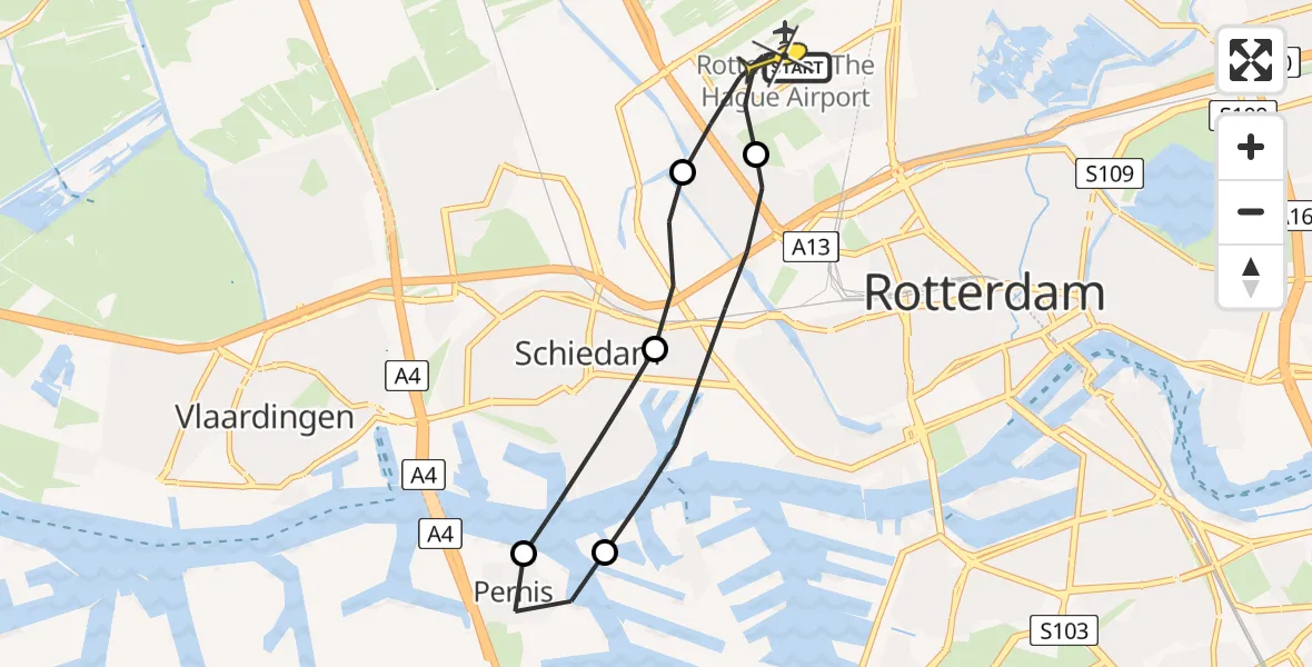 Routekaart van de vlucht: Lifeliner 2 naar Rotterdam The Hague Airport, Wouwerlaan