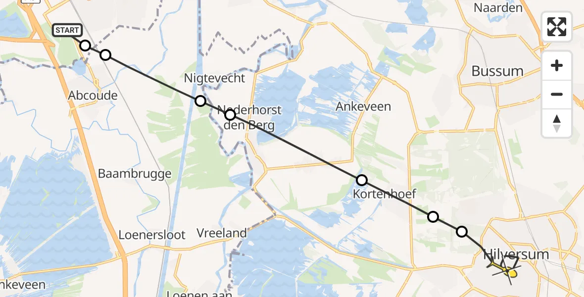 Routekaart van de vlucht: Lifeliner 1 naar Hilversum, Abcouderstraatweg